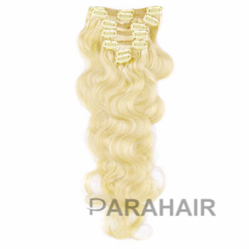 28 Ash Blonde 24 10pcs Wavy Clip In Brazilian Remy Hair