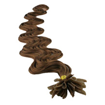 16" Chestnut Brown (#6) 100S Wavy Nail Tip Human Hair Extensions
