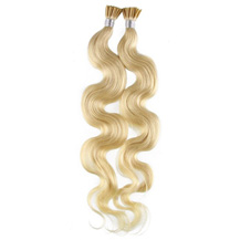 28 inches White Blonde (#60) 50S Wavy Stick Tip Human Hair Extensions