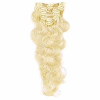 16" Ash Blonde (#24) 7pcs Wavy Clip In Indian Remy Human Hair Extensions