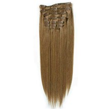 16" Ash Brown (#8) 7pcs Clip In Brazilian Remy Hair Extensions