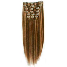 16" Brown/Blonde (#4_27) 10PCS Straight Clip In Brazilian Remy Hair Extensions
