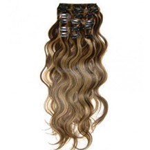 16" Brown/Blonde (#4_27) 10PCS Wavy Clip In Brazilian Remy Hair Extensions