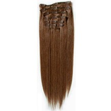16" Chestnut Brown (#6) 10PCS Straight Clip In Brazilian Remy Hair Extensions