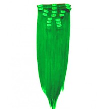 16" Green 10PCS Straight Clip In Indian Remy Human Hair Extensions
