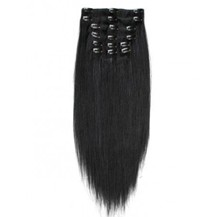 16" Jet Black (#1) 10PCS Straight Clip In Indian Remy Human Hair Extensions