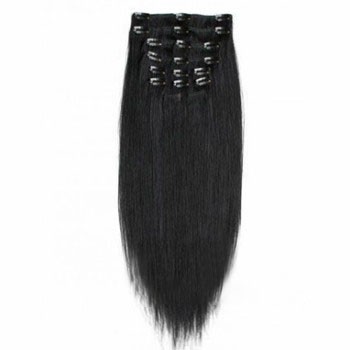 16" Jet Black (#1) 7pcs Clip In Brazilian Remy Hair Extensions