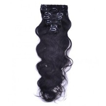 16" Off Black (#1b) 7pcs Wavy Clip In Indian Remy Human Hair Extensions
