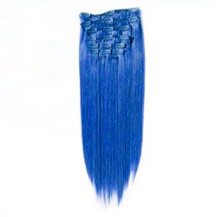 18" Blue 10PCS Straight Clip In Brazilian Remy Hair Extensions