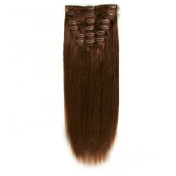 18" Chocolate Brown (#4) 7pcs Clip In Indian Remy Human Hair Extensions