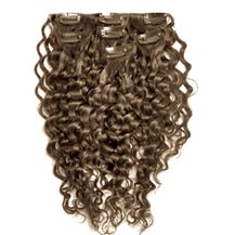 20" Ash Brown (#8) 10PCS Curly Clip In Brazilian Remy Hair Extensions