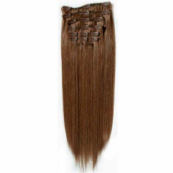 22" Chestnut Brown (#6) 7pcs Clip In Indian Remy Human Hair Extensions