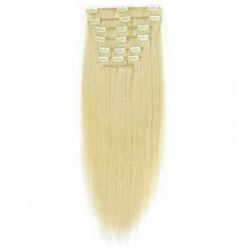 22" White Blonde (#60) 10PCS Straight Clip In Indian Remy Human Hair Extensions