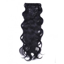 24" Jet Black (#1) 10PCS Wavy Clip In Indian Remy Human Hair Extensions