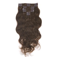 26" Chestnut Brown (#6) 7pcs Wavy Clip In Indian Remy Human Hair Extensions