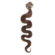 16" Chestnut Brown (#6) 100S Wavy Micro Loop Remy Human Hair Extensions