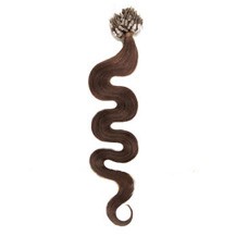 16" Chocolate Brown (#4) 50S Wavy Micro Loop Remy Human Hair Extensions