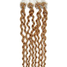 16" Golden Brown (#12) 100S Curly Micro Loop Remy Human Hair Extensions