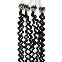 16" Jet Black (#1) 100S Curly Micro Loop Remy Human Hair Extensions