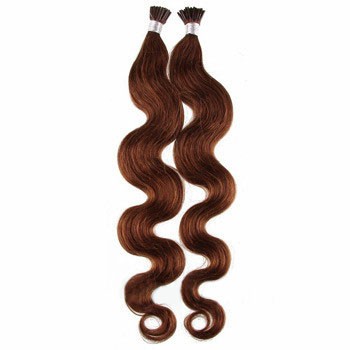 16" Chestnut Brown (#6) 100S Wavy Stick Tip Human Hair Extensions