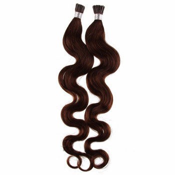 16" Chocolate Brown (#4) 50S Wavy Stick Tip Human Hair Extensions