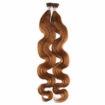 16" Golden Brown (#12) 100S Wavy Stick Tip Human Hair Extensions