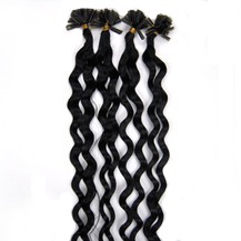 16" Jet Black (#1) 100S Curly Nail Tip Human Hair Extensions