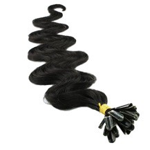 22" Off Black (#1b) 50S Wavy Nail Tip Human Hair Extensions