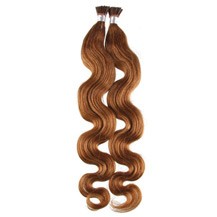24" Golden Brown (#12) 100S Wavy Stick Tip Human Hair Extensions