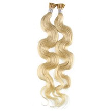 24" White Blonde (#60) 100S Wavy Stick Tip Human Hair Extensions