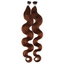 28" Chestnut Brown (#6) 100S Wavy Stick Tip Human Hair Extensions