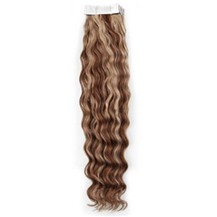 16" Ash Brown Blonde  (#8-613) 20pcs Curly Tape In Remy Human Hair Extensions