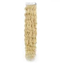 16" Bleach Blonde (#613) 20pcs Curly Tape In Remy Human Hair Extensions