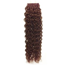 16" Chestnut Brown (#6) 20pcs Curly Tape In Remy Human Hair Extensions