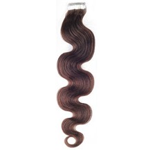 16" Chocolate Brown (#4) 20pcs Wavy Tape In Remy Human Hair Extensions