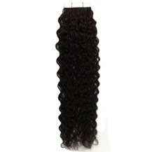 16" Jet Black (#1) 20pcs Curly Tape In Remy Human Hair Extensions
