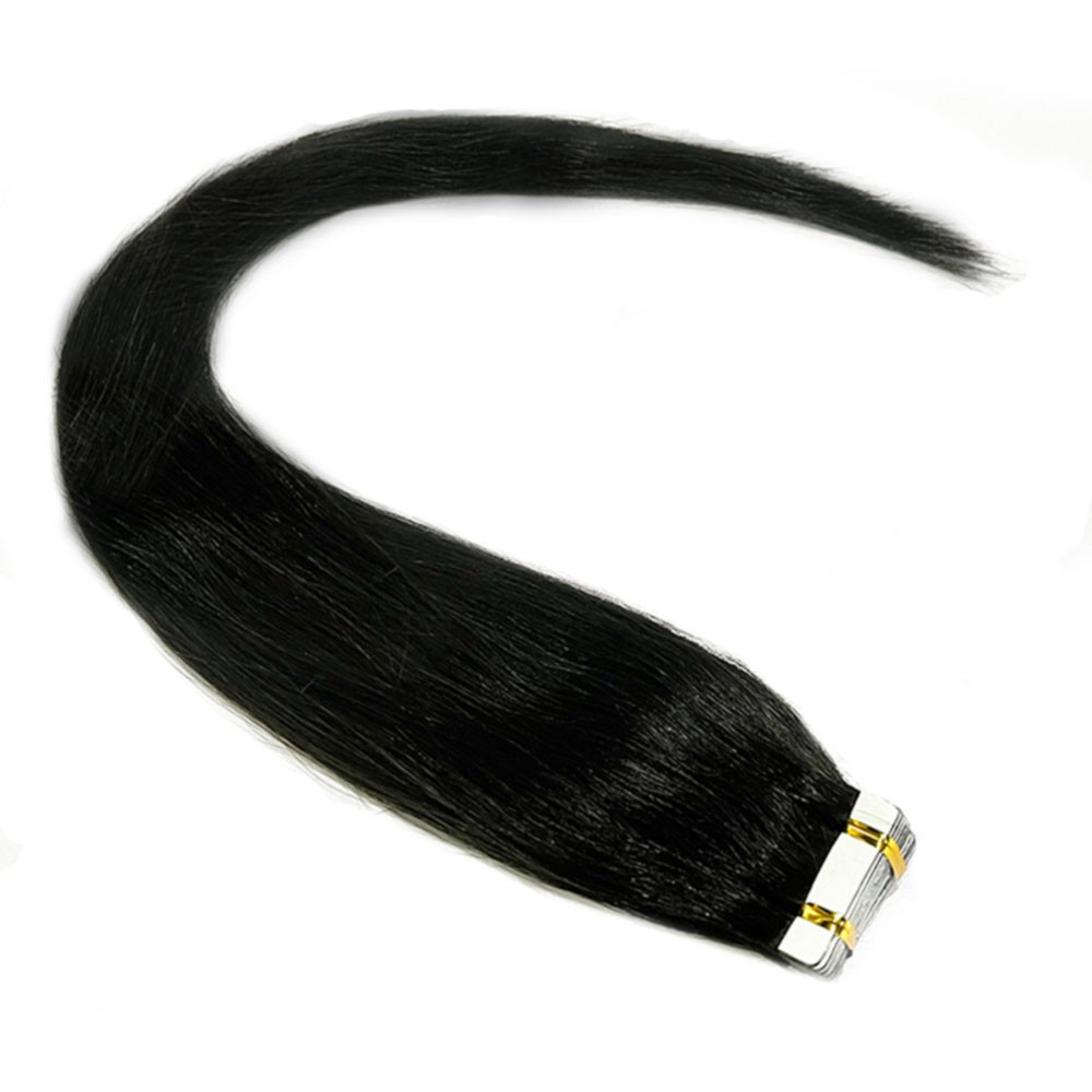 16" Jet Black (#1) 20pcs Tape In Remy Human Hair Extensions