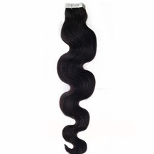 16" Jet Black (#1) 20pcs Wavy Tape In Remy Human Hair Extensions