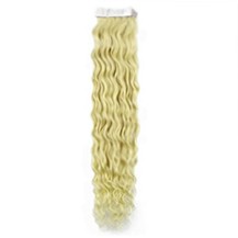 16" White Blonde (#60) 20pcs Curly Tape In Remy Human Hair Extensions