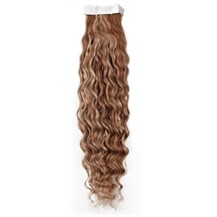 18" Brown Blonde (#4-27) 20pcs Curly Tape In Remy Human Hair Extensions