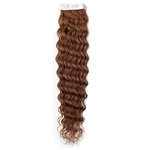 18" Light Brown (#10) 20pcs Curly Tape In Remy Human Hair Extensions