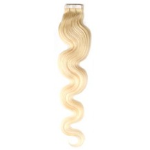 18" White Blonde (#60) 20pcs Wavy Tape In Remy Human Hair Extensions