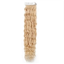 20" Ash Blonde (#24) 20pcs Curly Tape In Remy Human Hair Extensions