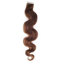 24" Chestnut Brown (#6) 20pcs Wavy Tape In Remy Human Hair Extensions